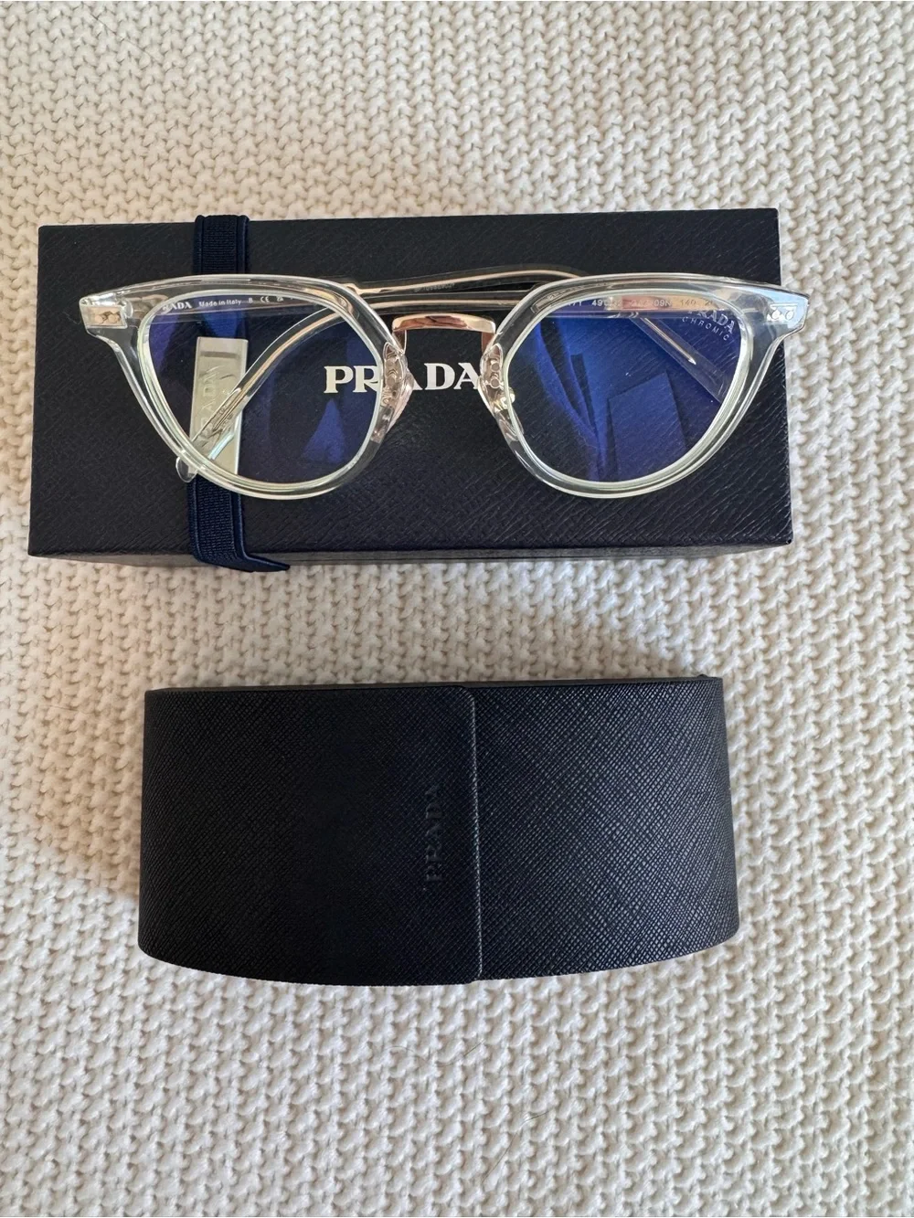 Prada Clear Frame Unisex Glasses with Gold Bridge